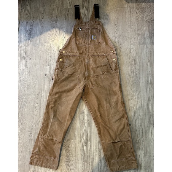 Carhartt Overalls Mens 38x30 Brown Relaxed Fit Workwear R01-M Double Knee Canvas - Picture 1 of 10